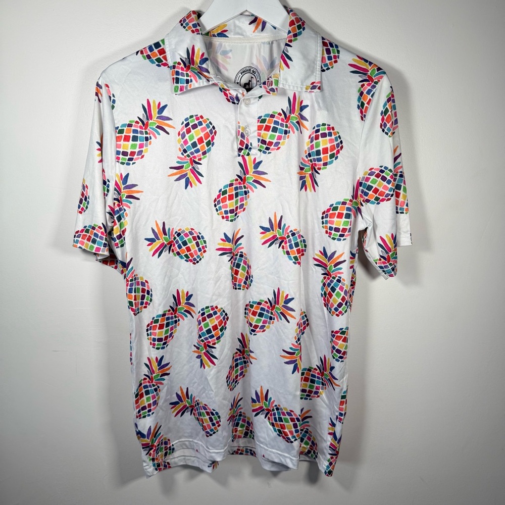 Proud 90 Golf Is Fun Multicolor Pineapple Polo Shirt Men’s M Bright Tropical